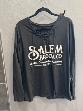 Salem Broom Co. Lace-Up Long Sleeve Tee - Black